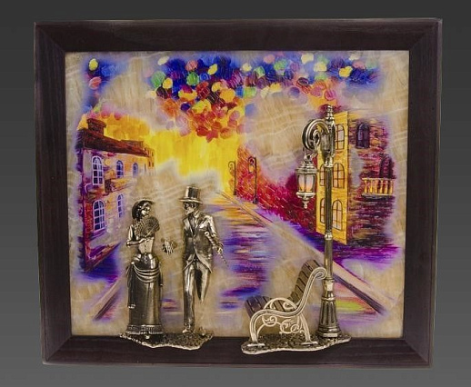 Бронзовая картина "Вечерняя прогулка. Улица" с подсветкой купить с доставкой Бронзовая картина "Вечерняя прогулка. Улица" с подсветкой